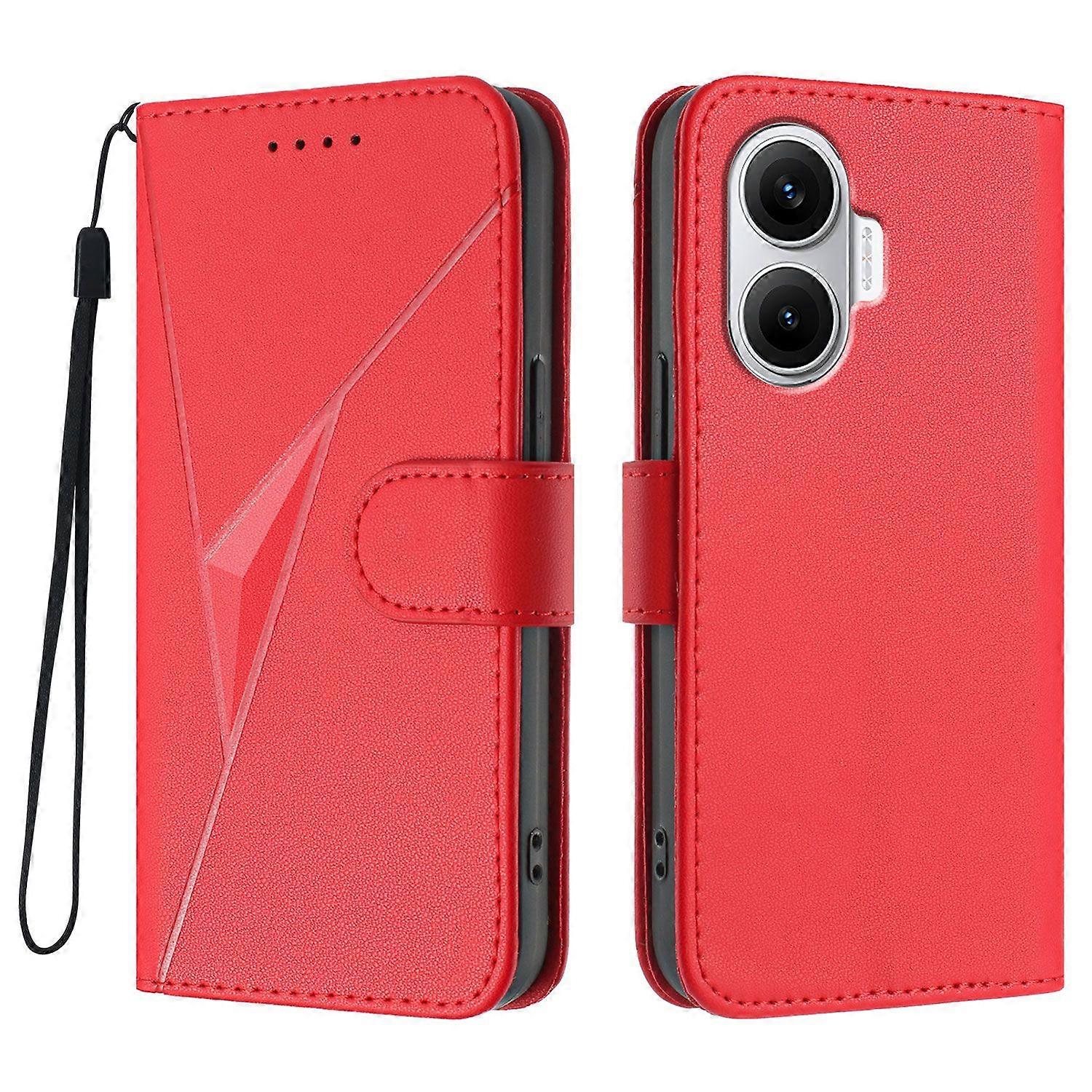 For Xiaomi Poco F7 5G Case Triangle Imprint Leather Phone Cover with Lanyard