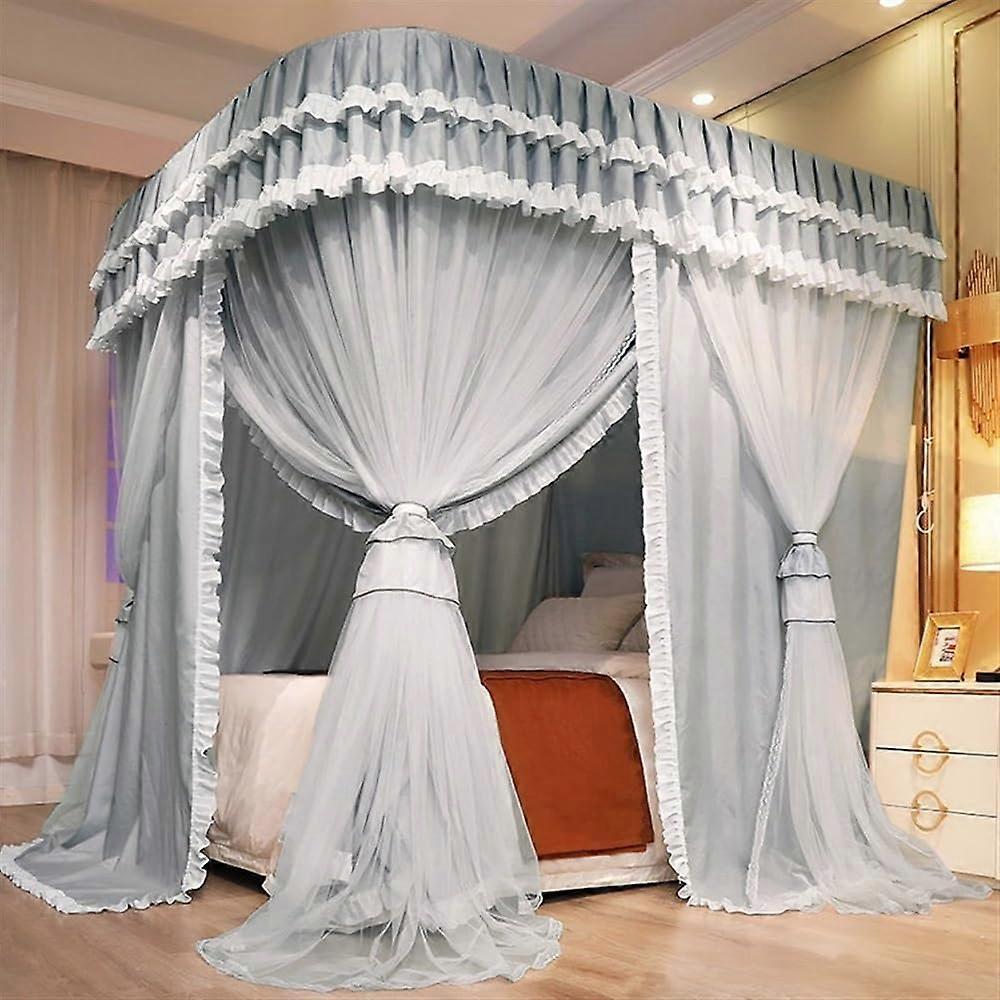 Princess Bed Curtains Double Layer Mosquito Net Canopy With Four Opening Mesh For All Rooms 78.7 x 86.6 Black White