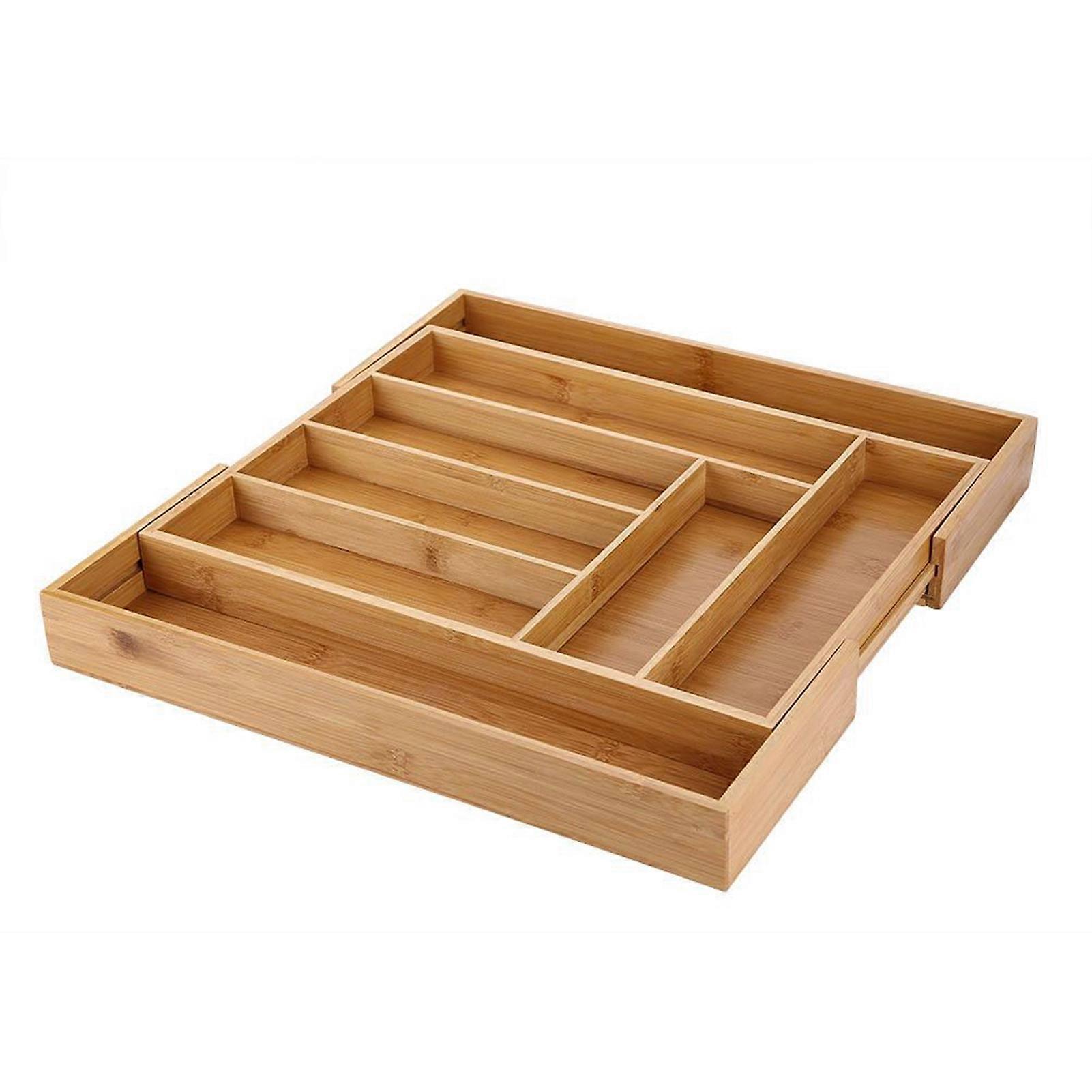 Expandable Bamboo Cutlery Storage Tidy Drawer Kitchen Organizer Compartment