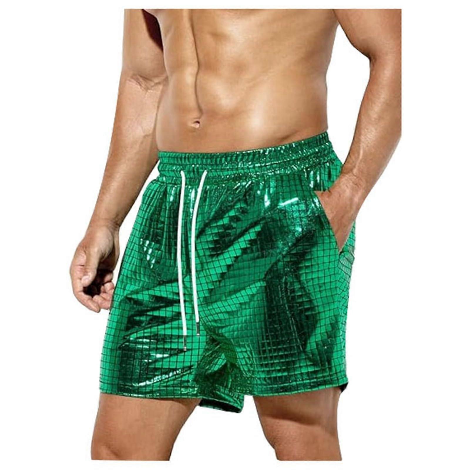 Men's Metallic Boxer Shorts Green M Shiny Sequin Party Shorts Sexy Bar Wear Comfortable Fit