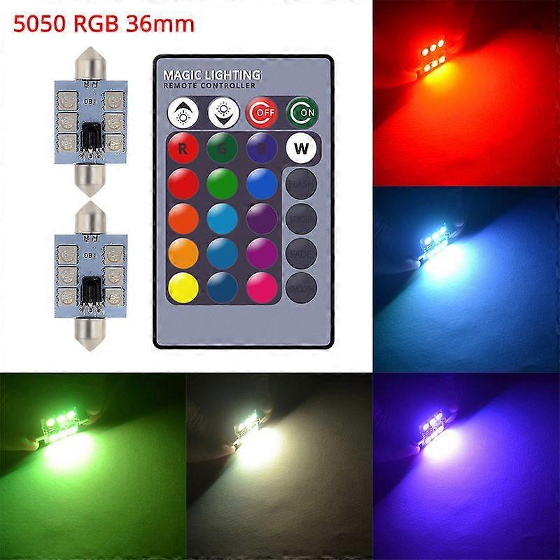 2pcs RGB 6SMD Roof Dome Festoon Reading Lamp C5w Car Auto Remote Controll Atmosphere Led Welcome Lights Turn Signal Trunk Bulb Motor Vehicle Lighting