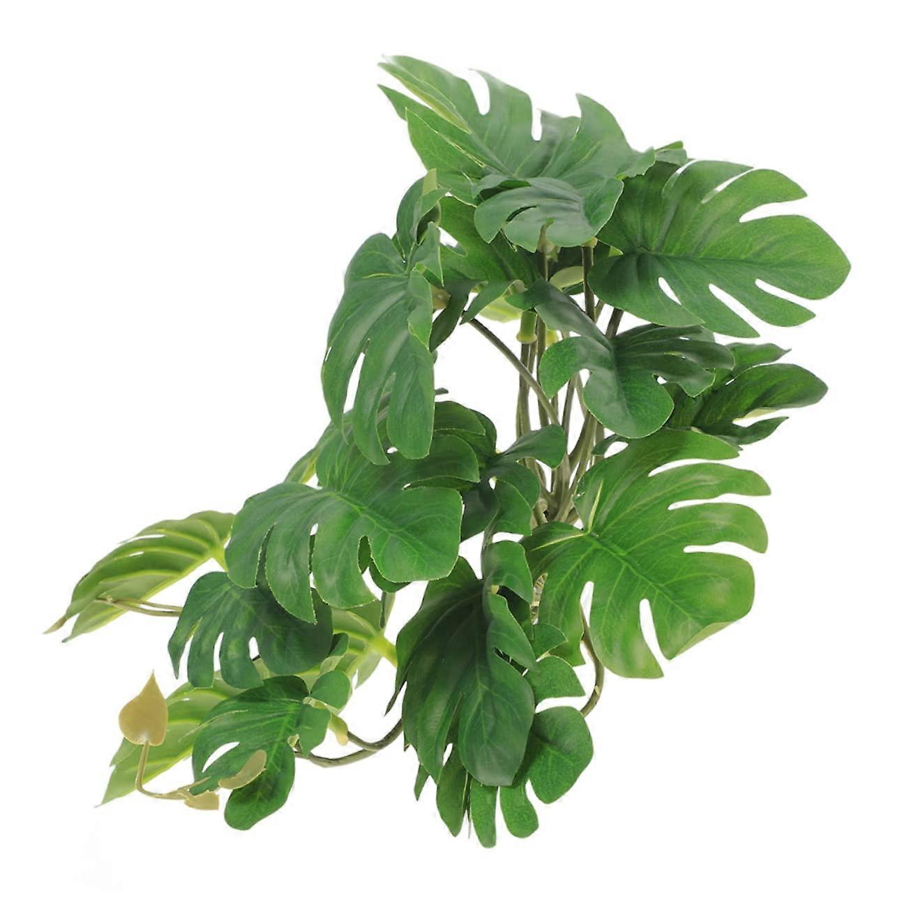 Hanging Artificial Plant for Reptile Terrariums, Durable with Suction Cup for Lizards, Green, 27x22cm