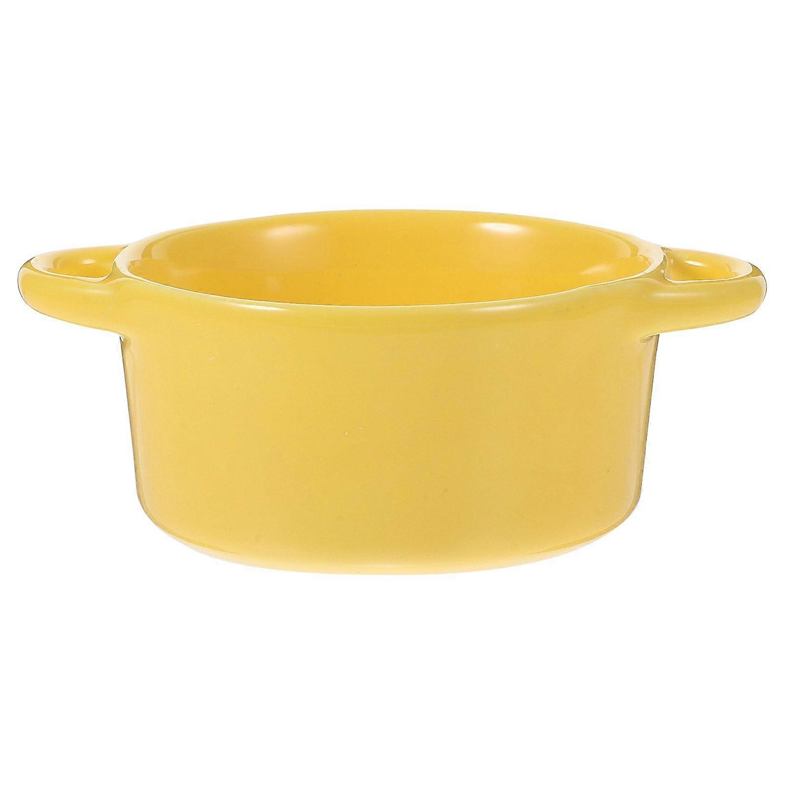 1Pc Dessert Pudding Bowl Double-handle Ceramic Soup Bowl Ceramic Tableware
