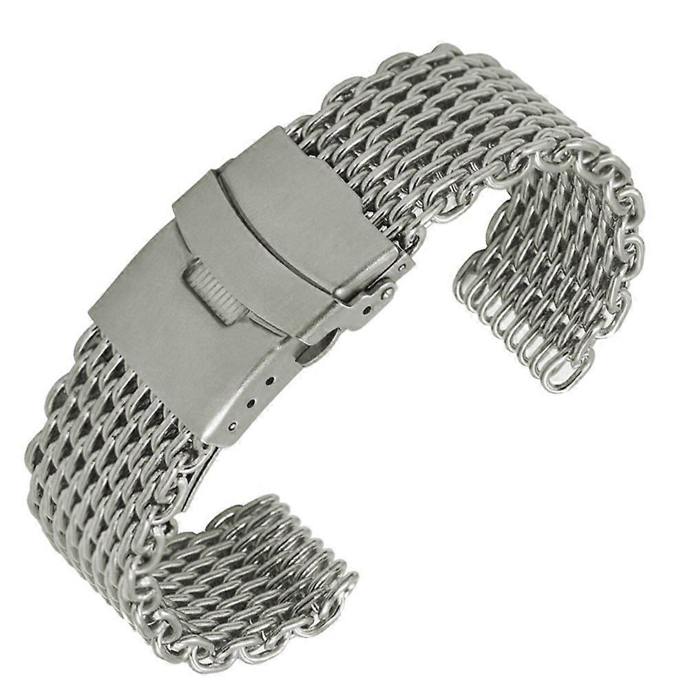 22mm Shark Mesh Stainless Steel Watch Band Strap Folding Clasp Watchband (Long Pattern Silver)
