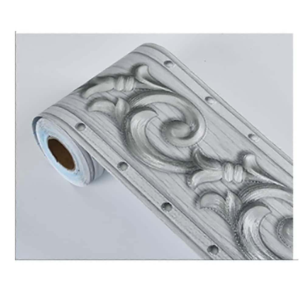 Silver Wallpaper Border Self Adhesive PVC Ceiling Border for Kitchen and Bathroom, Embossed Design, 1 Inch Width