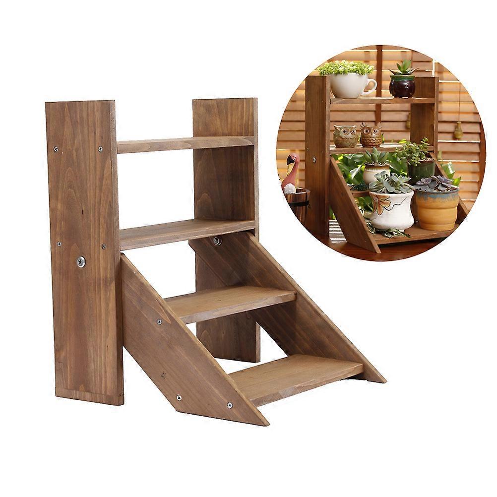 Wooden Storage Rack for Family Use Coffee Color Modern Design Plant Stand 12.5x6.3x27.6 Inches