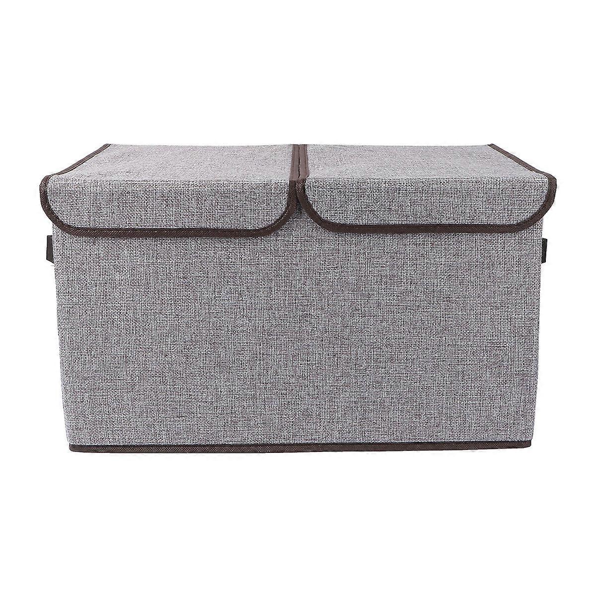 Foldable Storage Basket with Double Lids, Grey Organizer Bin with Handles for Home, Office, Nursery, and Car Use