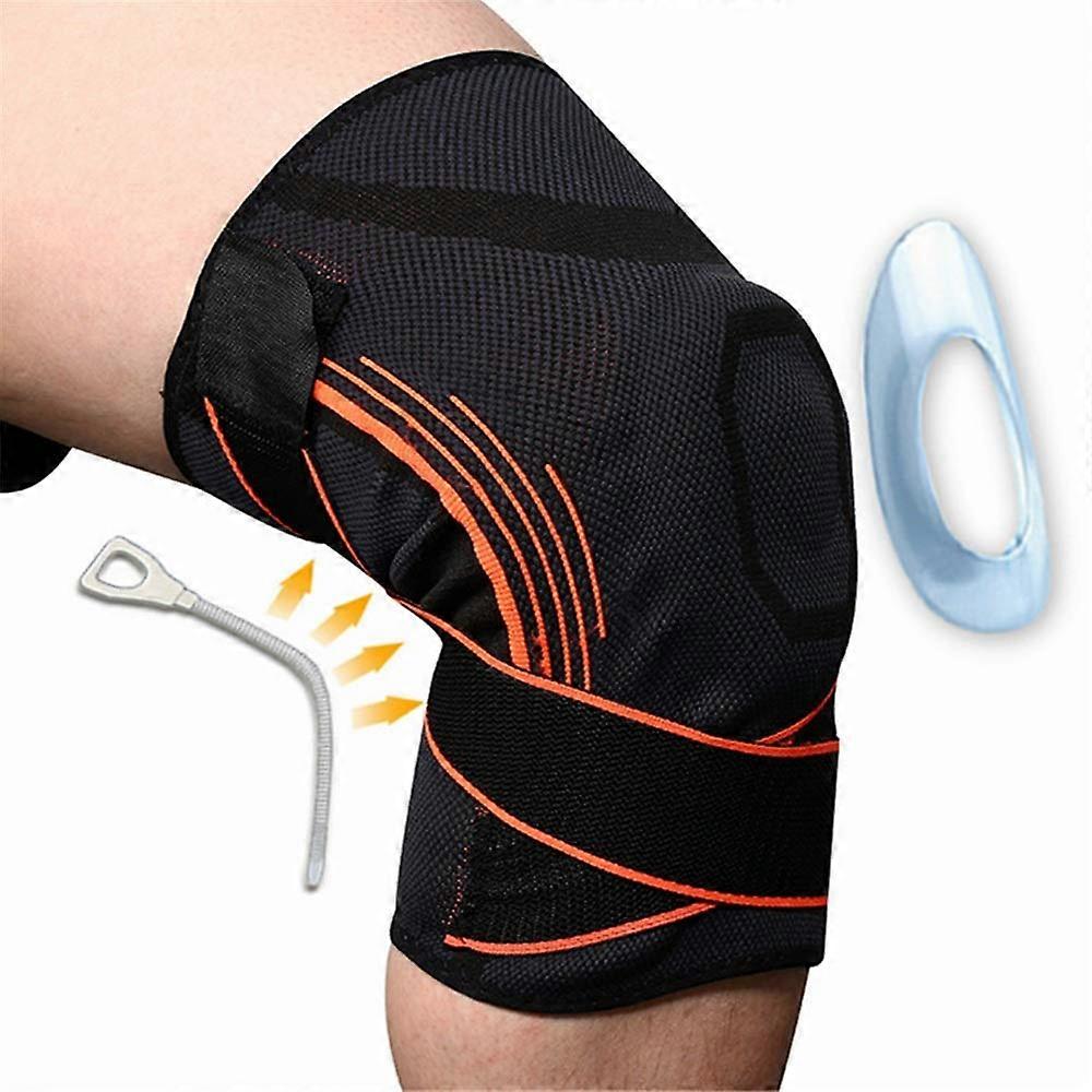 Kneepad Shock Absorption AntiLock System Spring Heating Knee Pads Basketball Sports Protective Belt (Size: L)