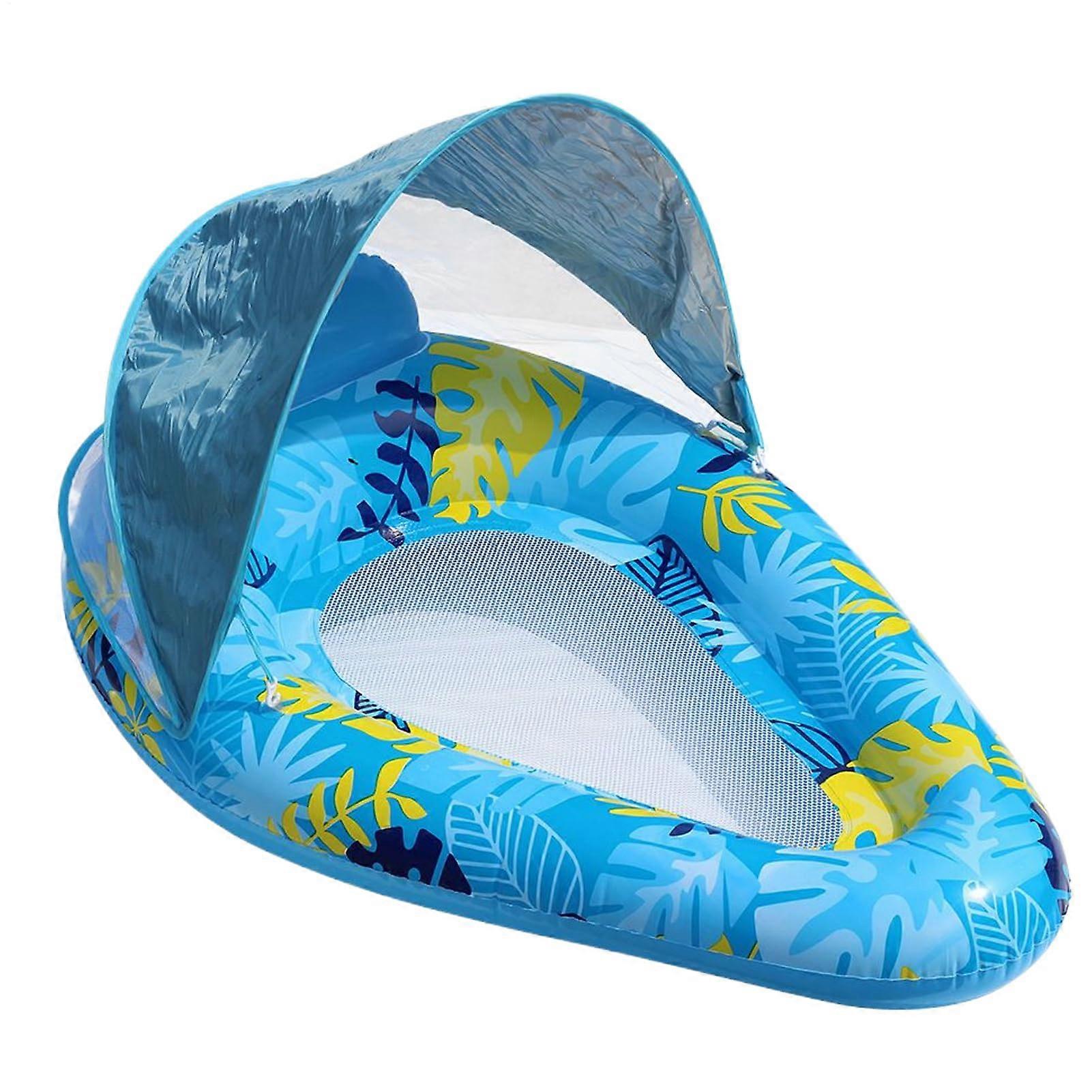 Swim Floats for Adults Inflatable Pool Air Mattress with Sunshade, Stable Large Tube Boat
