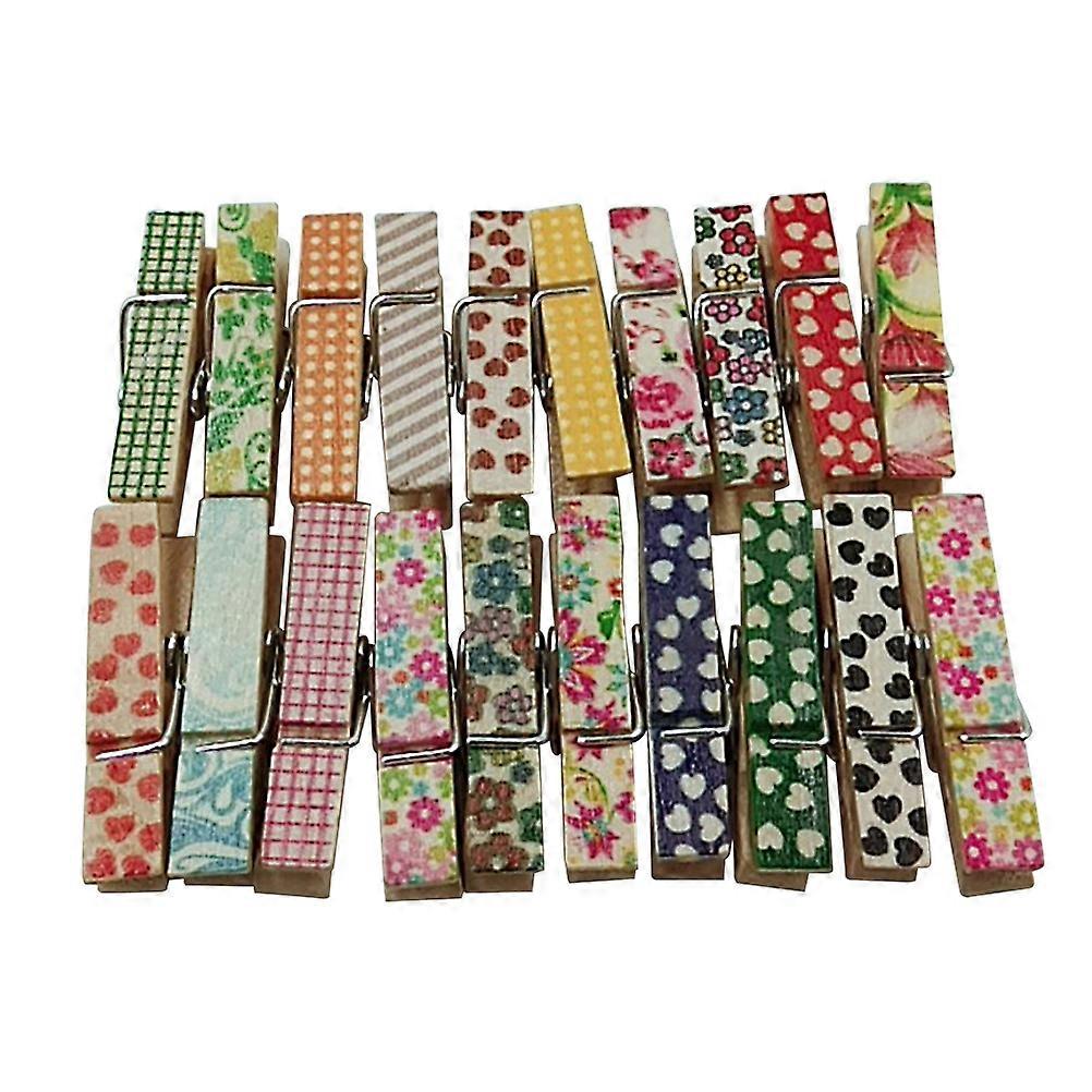 50pcs Colorful Cartoon Wooden Clips with Log Printing for DIY Crafts Assorted Color