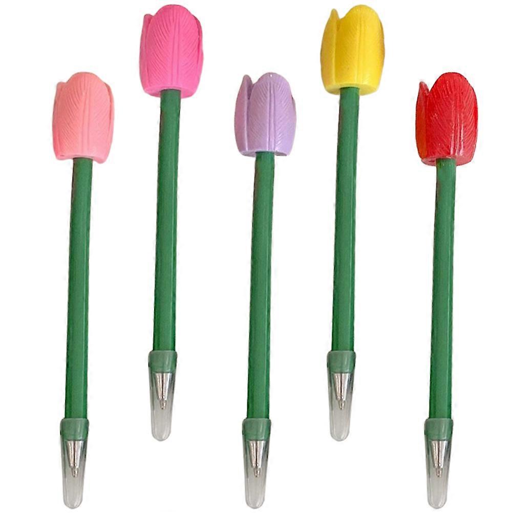 Fancy Ballpoint Pens Ink Pens For Writing Students Tulip Rose Red Simple Design 5Pcs