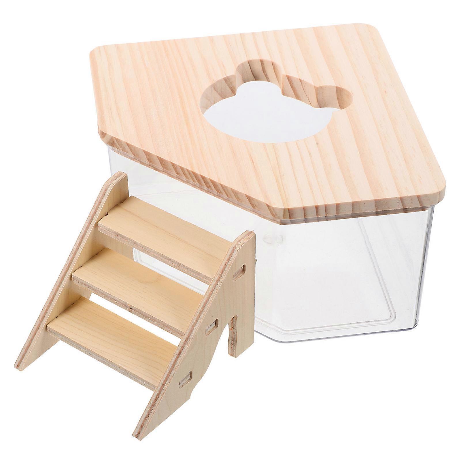 Transparent Hamster Bathroom Box with Ramp for Pet Bathing and Toilet Use Easy to Clean PET Material