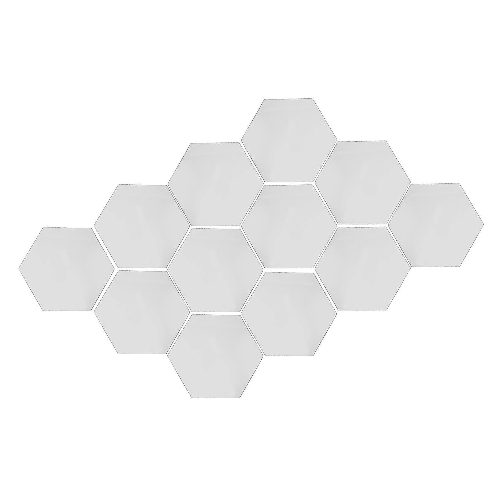 Sleek Mirror Design Hexagonal Wall Decorations Self-Adhesive Decals For Living Space 12Pcs Acrylic Material
