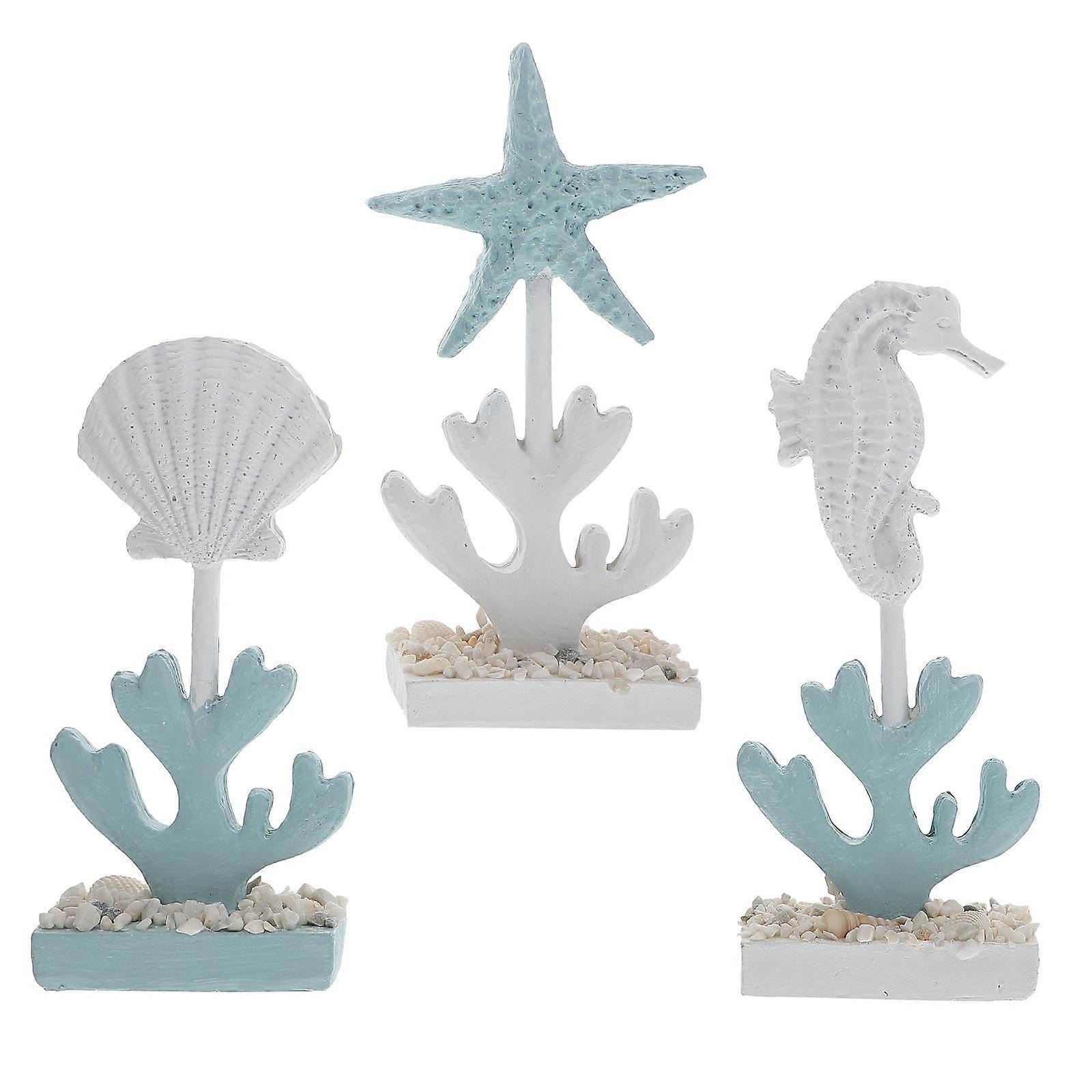 3pcs Mediterranean Scene Decor Marine Life Desktop Accents