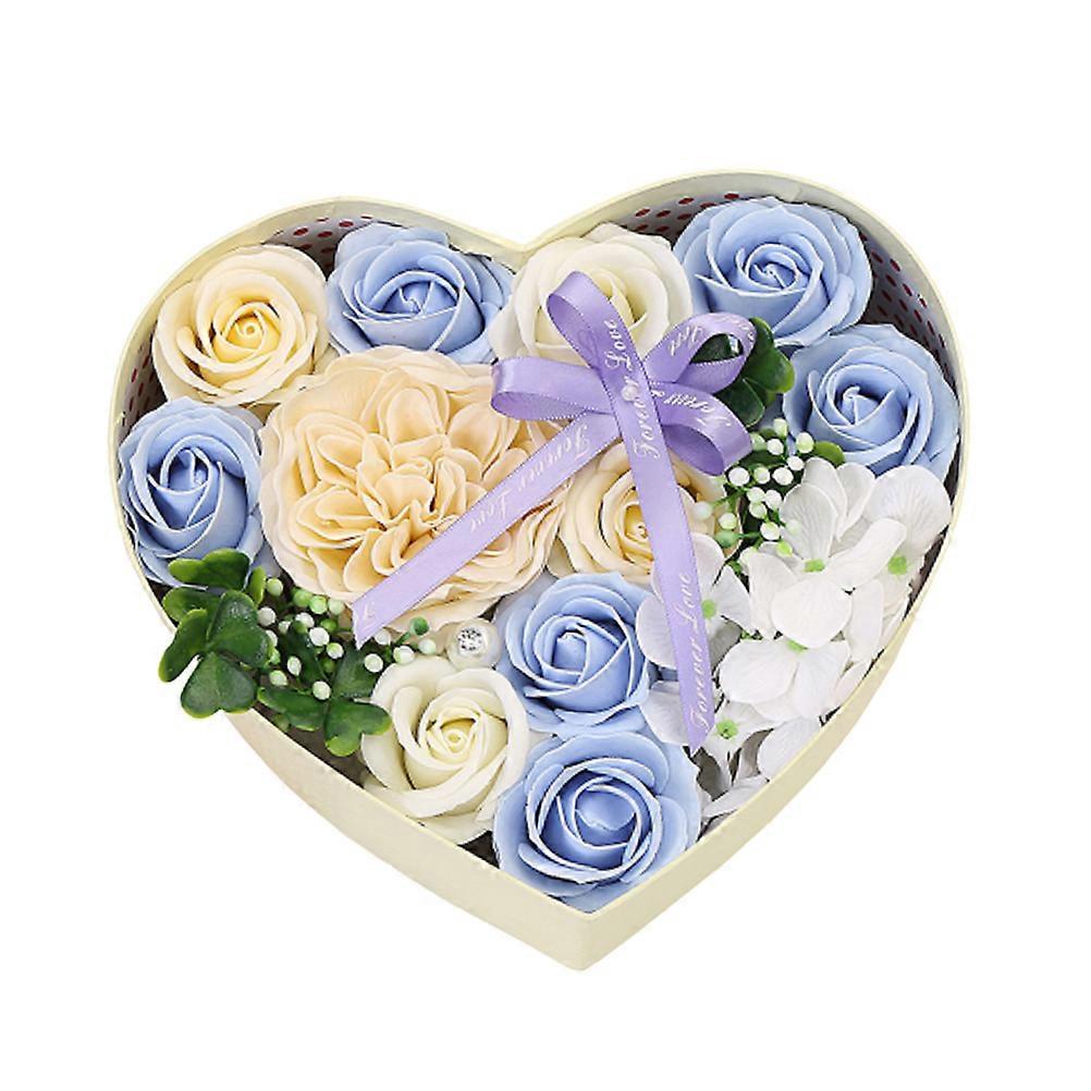 Sky Blue Heart Shape Soap Flower Box Ideal For Valentine's Day And Birthday Gift 1Pc