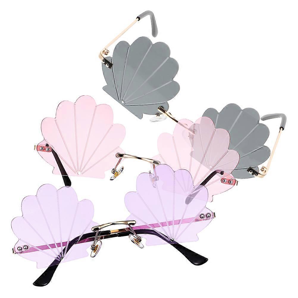Frameless Design Shell Shape Sunglasses 3Pcs For Women Photography Outdoor Activities Assorted Color Accessory