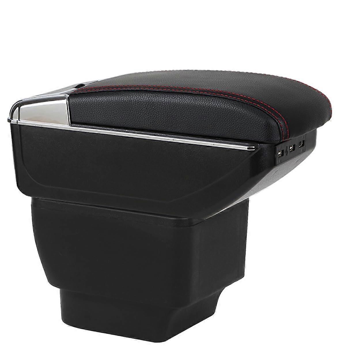 Car Armrest for Mazda 2 Double Storage Space Centre Console Armrests Easy Assembly Black Leather With 7 x USB and Holder Schwarz mit Rot