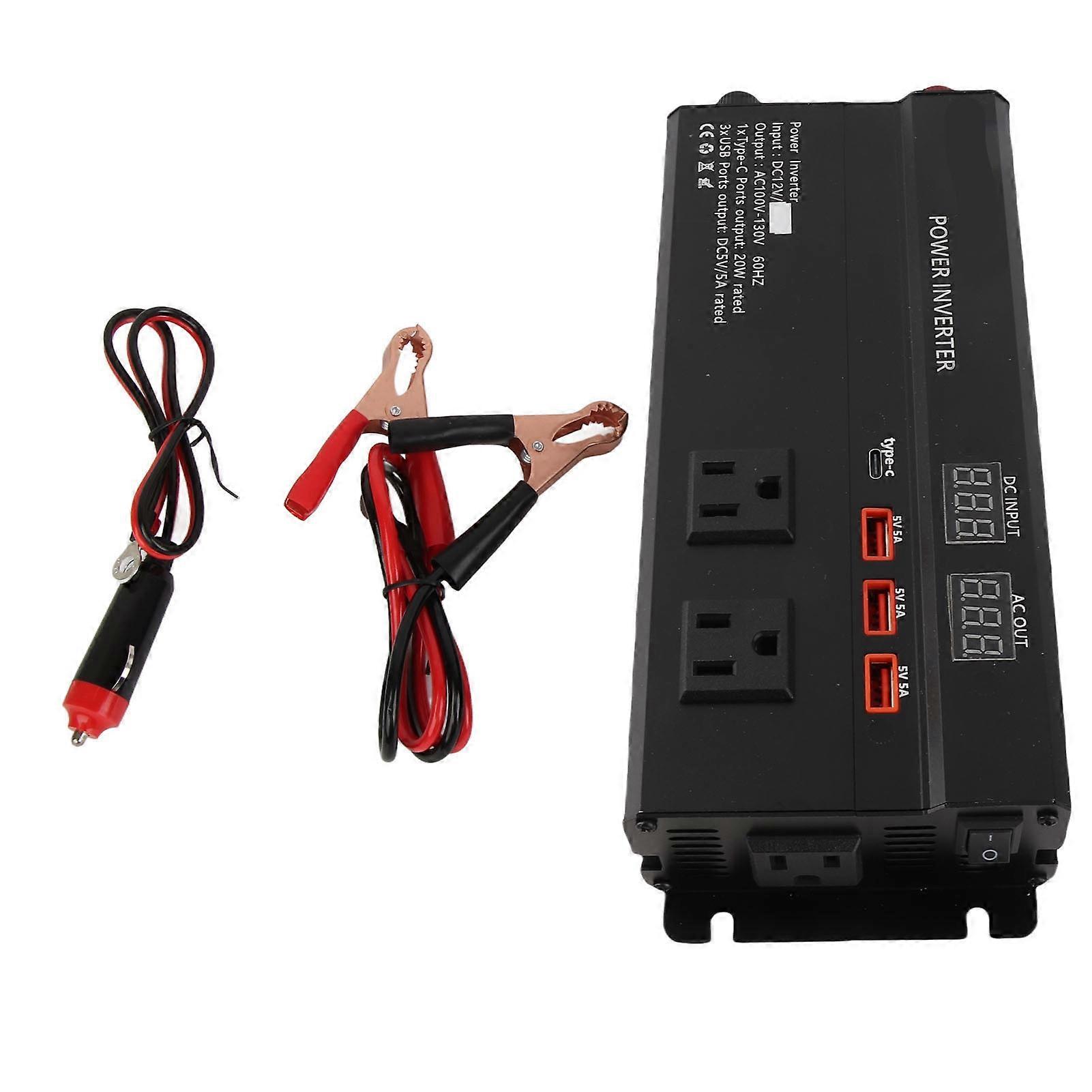 4000W 12V Car Power Inverter Converter with LCD Display, Dual USB Port, DC to AC Adapter for Vehicle, Camping, Emergency