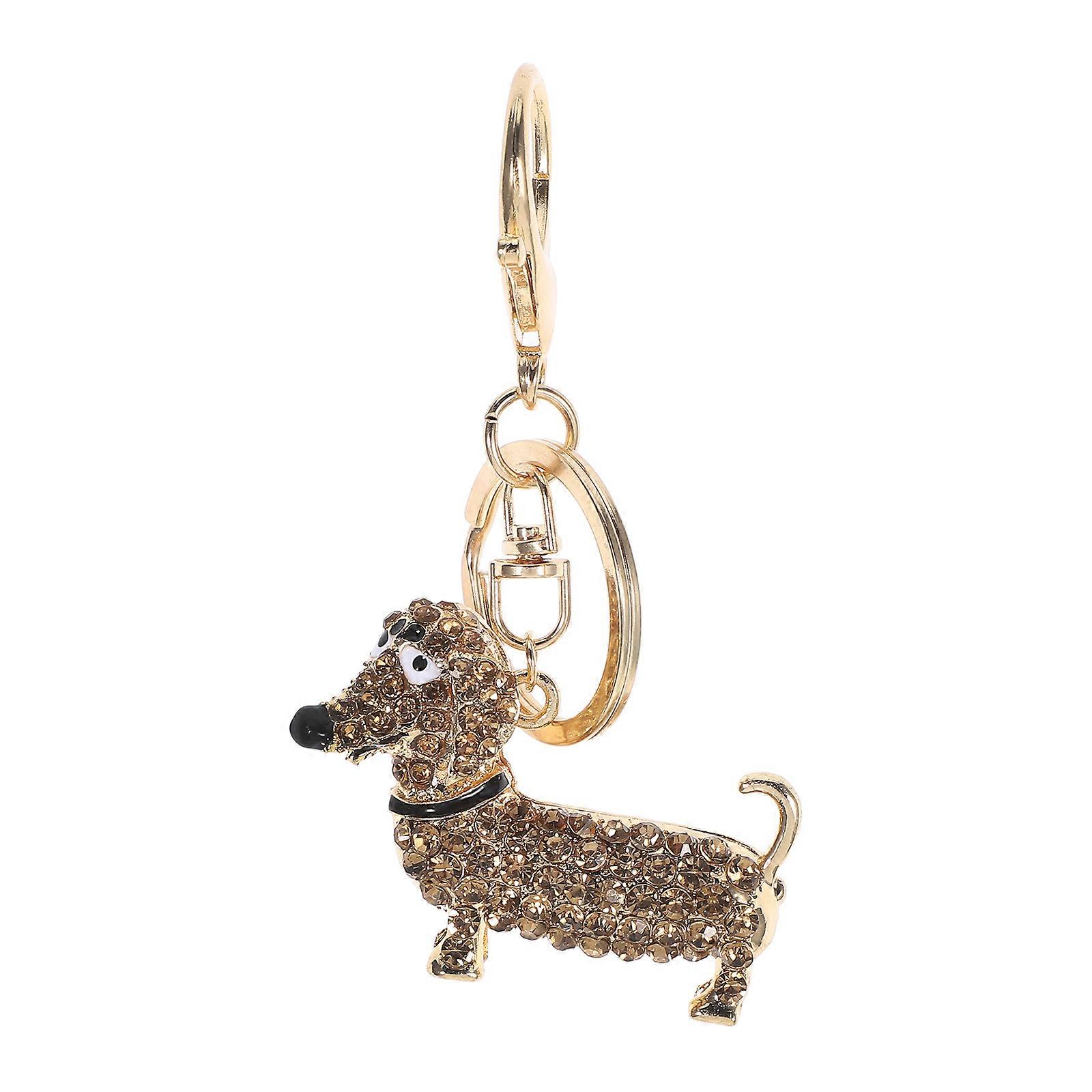 Durable Zinc Alloy Dachshund Key Chain with Crystal Rhinestones for Handbag and Car Key Decoration