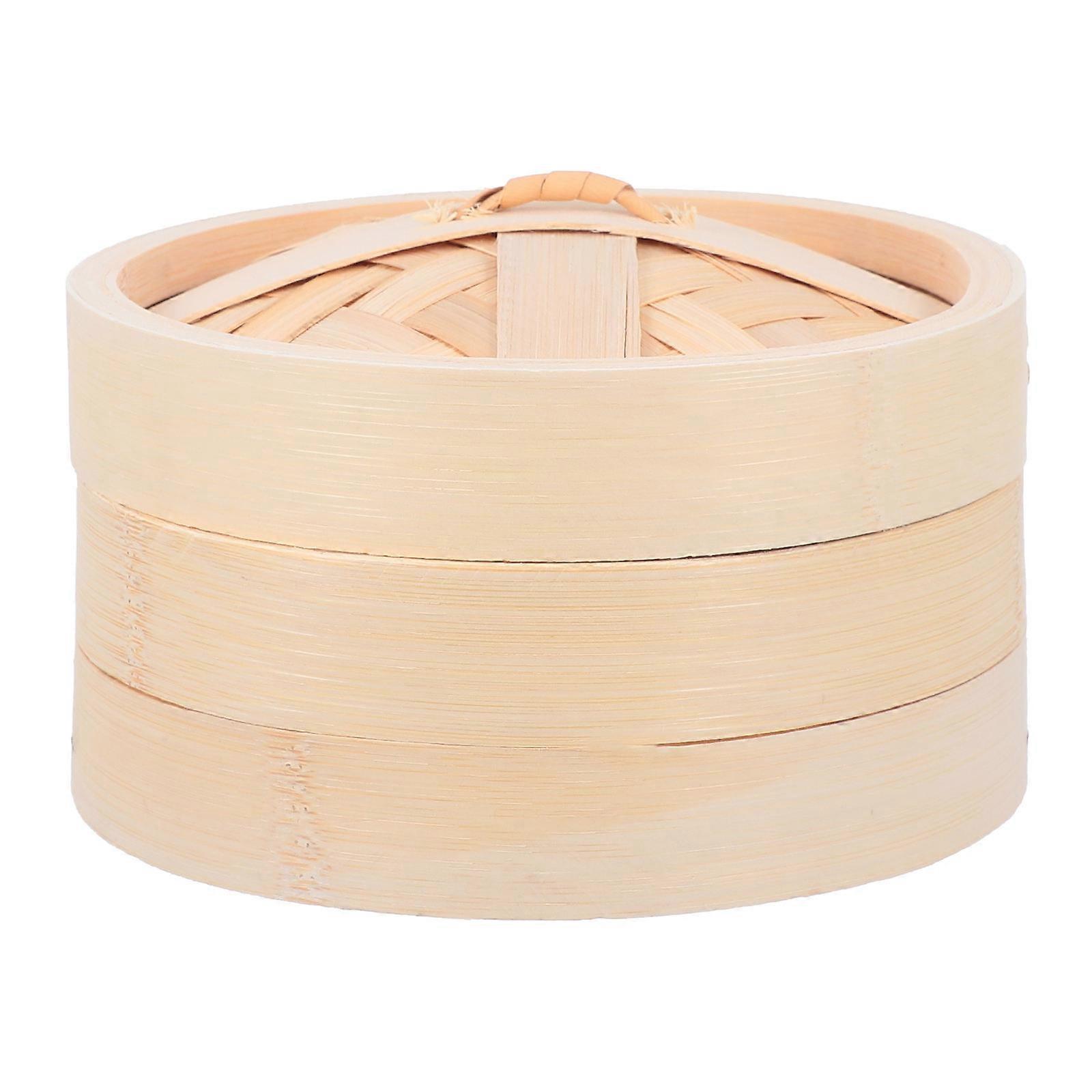 Bamboo Steamer for Healthy Cooking with Lid Nonsticky Perfect for Vegetables Fish Meat Khaki Synthetic Material