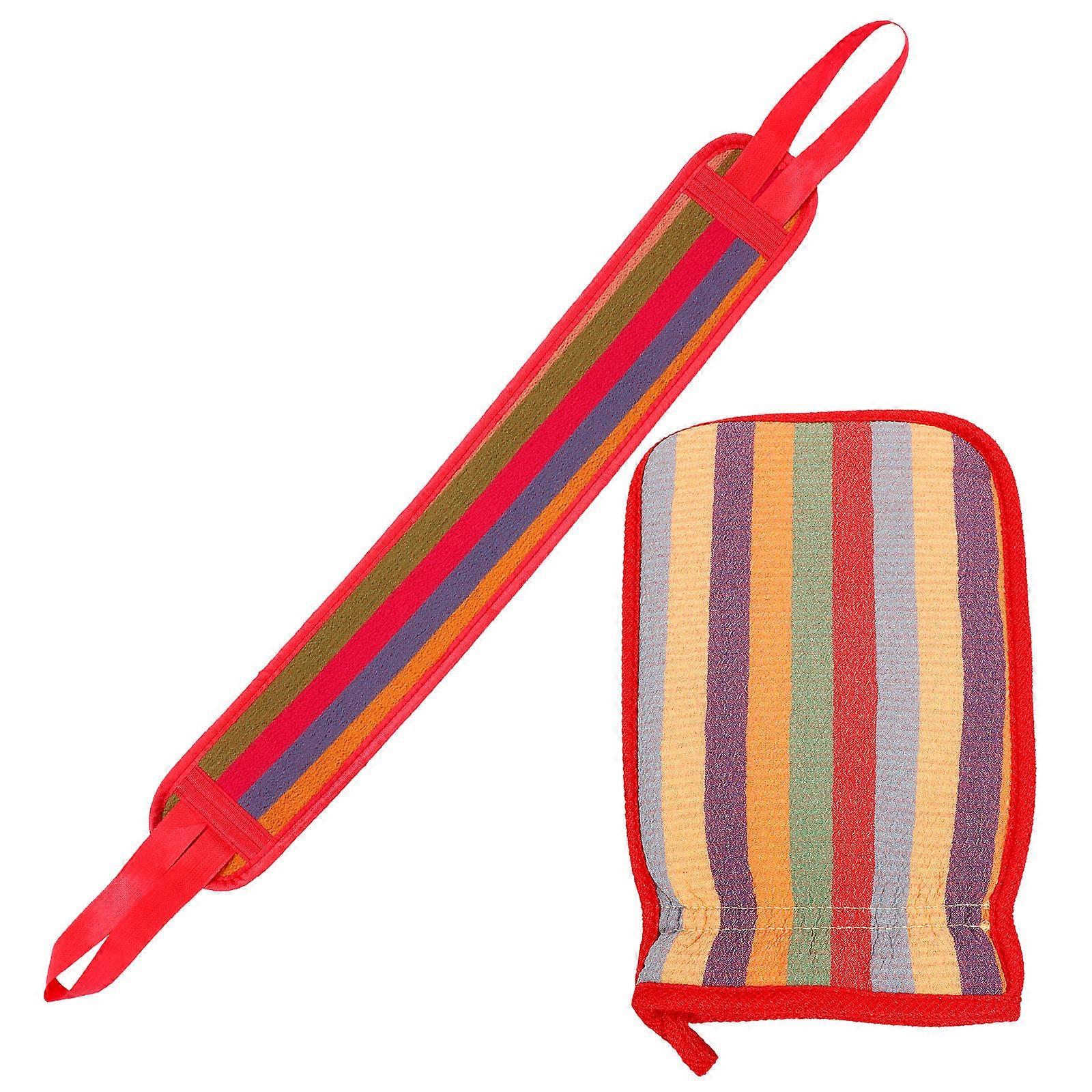 Exfoliating Washcloth for Body with Long Strip Design Made of Frosted Fabric Multi Color 7.8 Inches