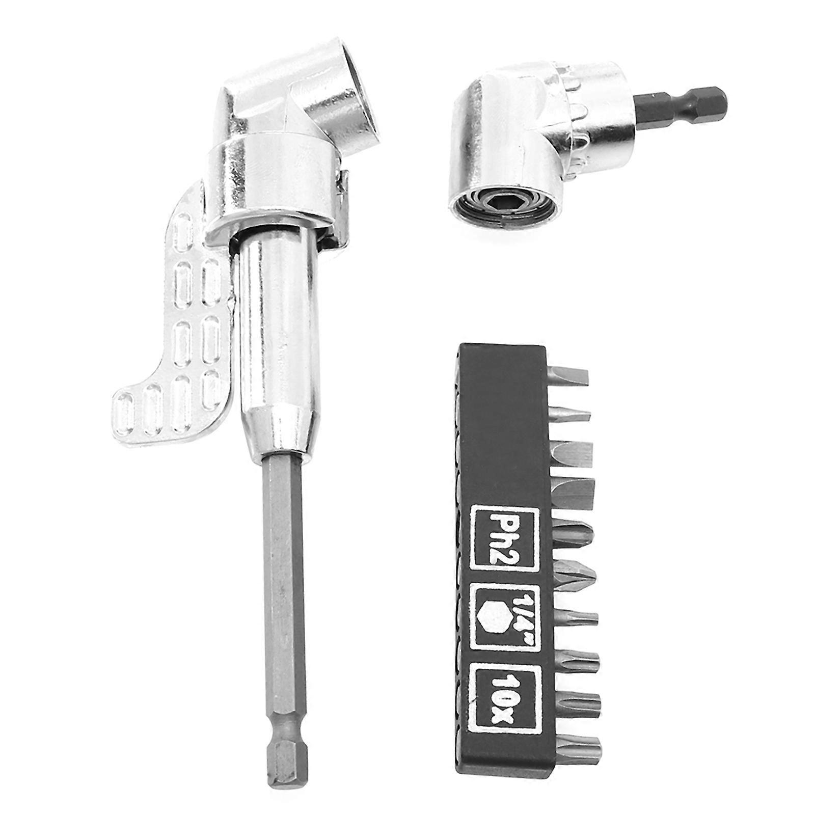 1 Set Driver Extension Socket Adapter With Bits For Handyman Utilizing Screw Driving In Tight Space Work 105 Degree Angle Silver Alloy Steel