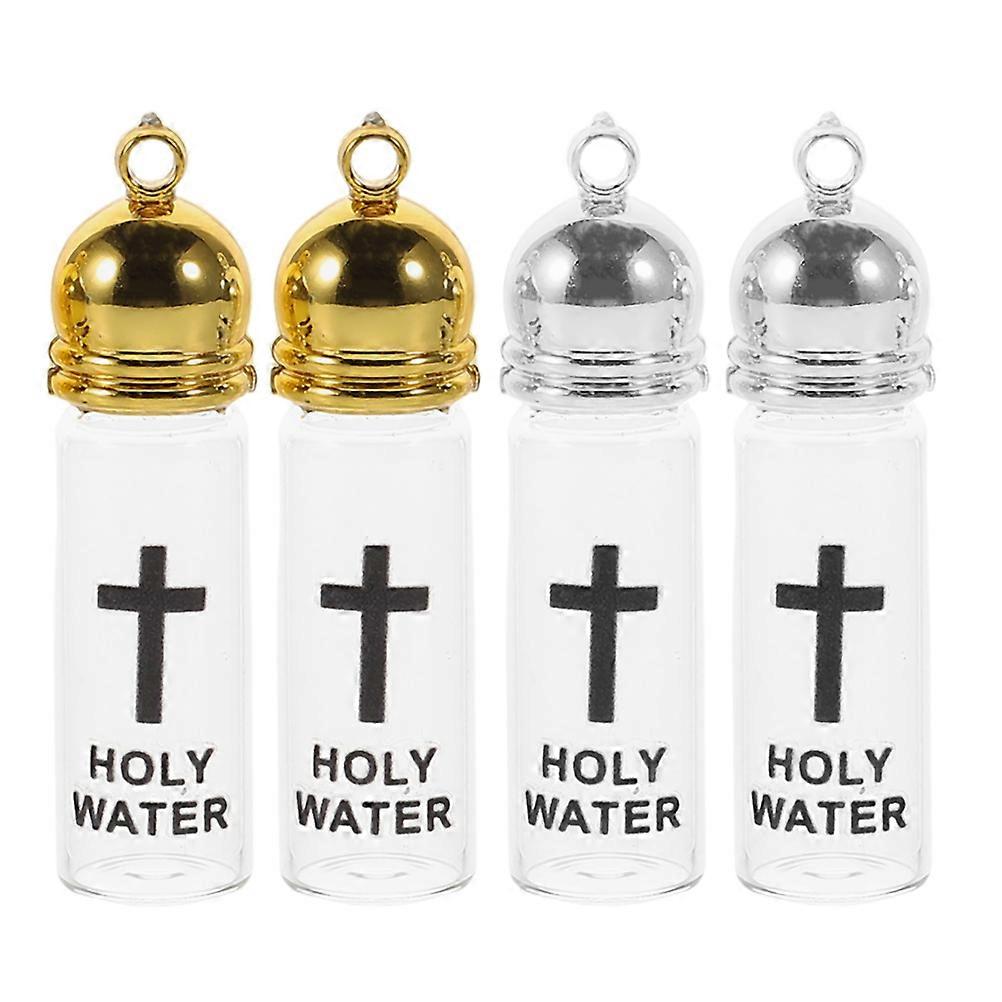 4pcs Elegant Glass Holy Water Bottles with Crucifix – Refillable & Leakproof Containers for Baptism, Church Decorations, and Compact Use