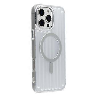 For iPhone 16 Pro Max Case Compatible with MagSafe Luggage Texture IMD TPU Phone Back Cover - Silver (Silver, Silver)