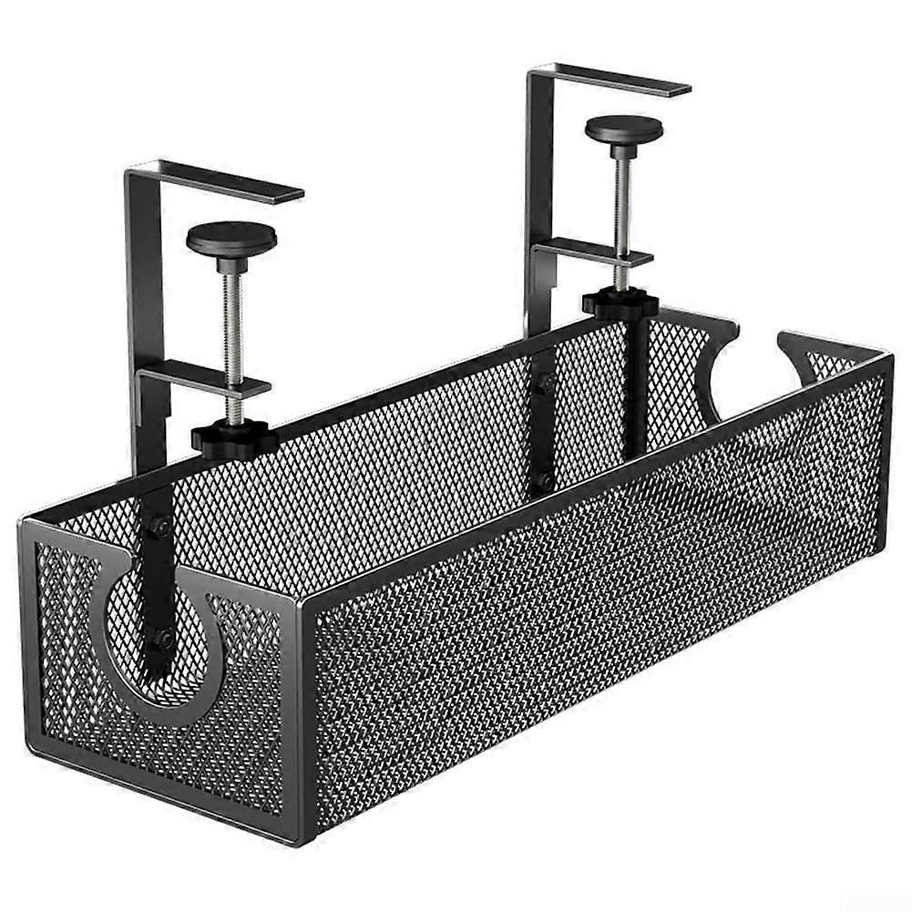 No drilling required, easy to mount under the desk, cable organizer for quick setup (A).