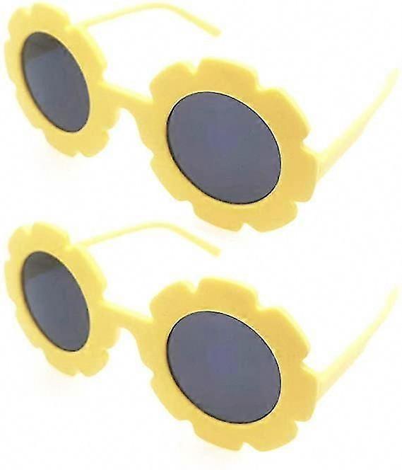2pcs Enfants Lunettes de Soleil Rond Fleur Mignon UV 400 Lunettes de Protection pour Filles Garçons Cadeau