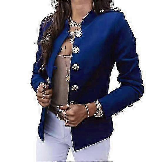 Women's Solid Color Single-Breasted Suit Jacket with Long Sleeves and Collar Stand