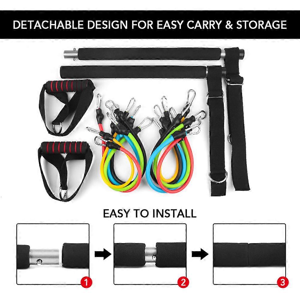 Multifunctional Pilates Bar Kit Adjustable Resistance Band for Yoga Fitness Stretching Exercises