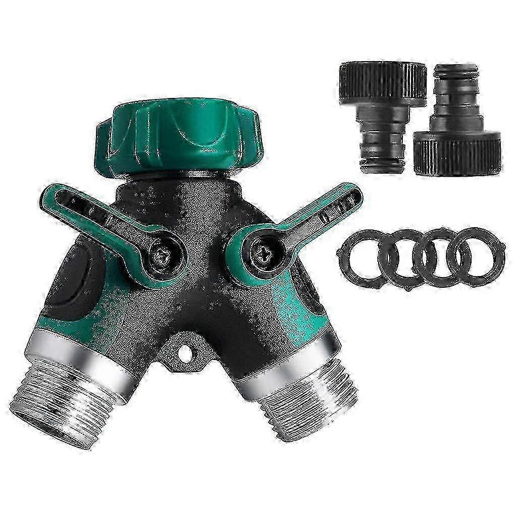 2 Way Garden Hose Splitter, 3/4" Quick Connector, Green (1 Set)