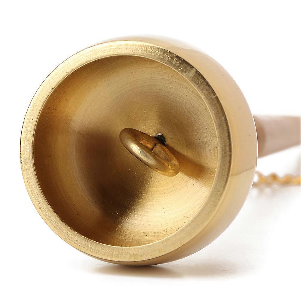 Brass Buddhist Hand Bell with 26.1cm Wooden Handle for Singing