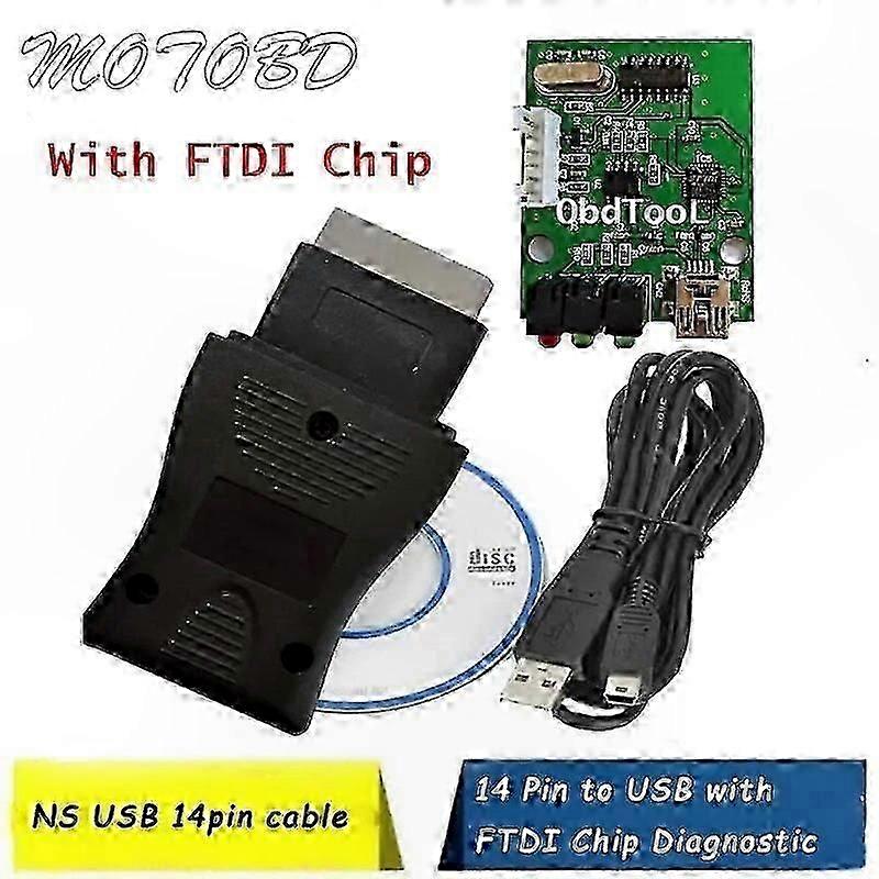 14-Pin OBD to OBD2 Adapter Cable with USB Interface for Car Diagnostic Fault Code Reader and 16-Pin Connector Tool ST1M409