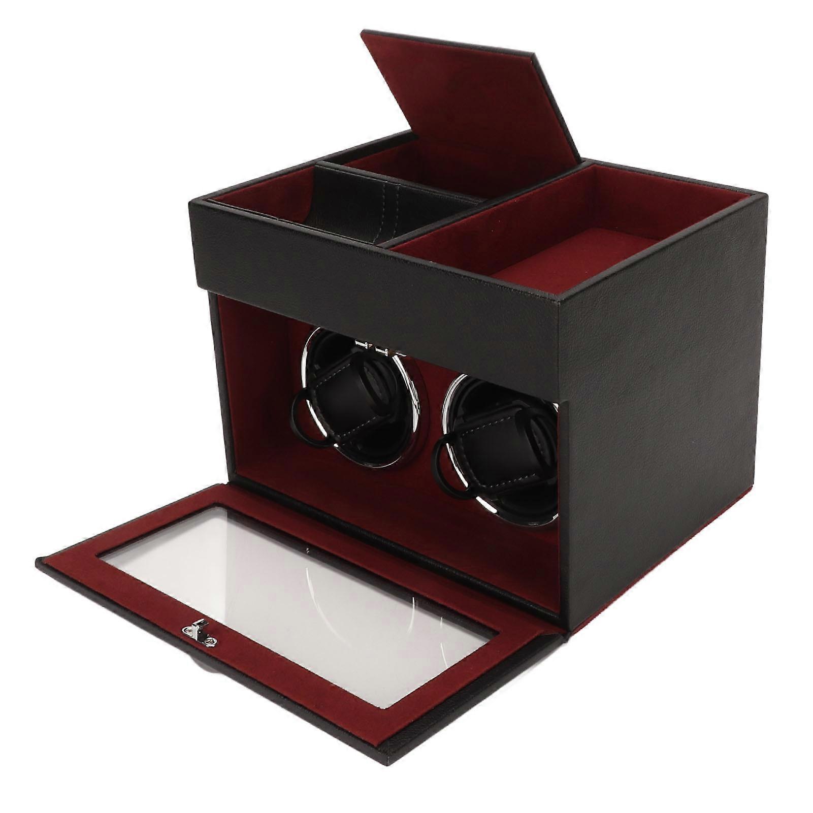 Automatic Double Watch Winder Box with Quiet Motor & Blue LED Light