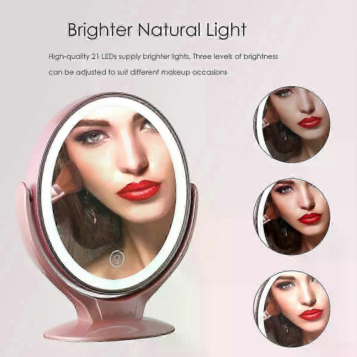 Makeup Mirror With Light, Double-Sided 1X/7X Magnifying Mirror,USB Rechargeable, 360 Rotating Freestanding LED Mirror