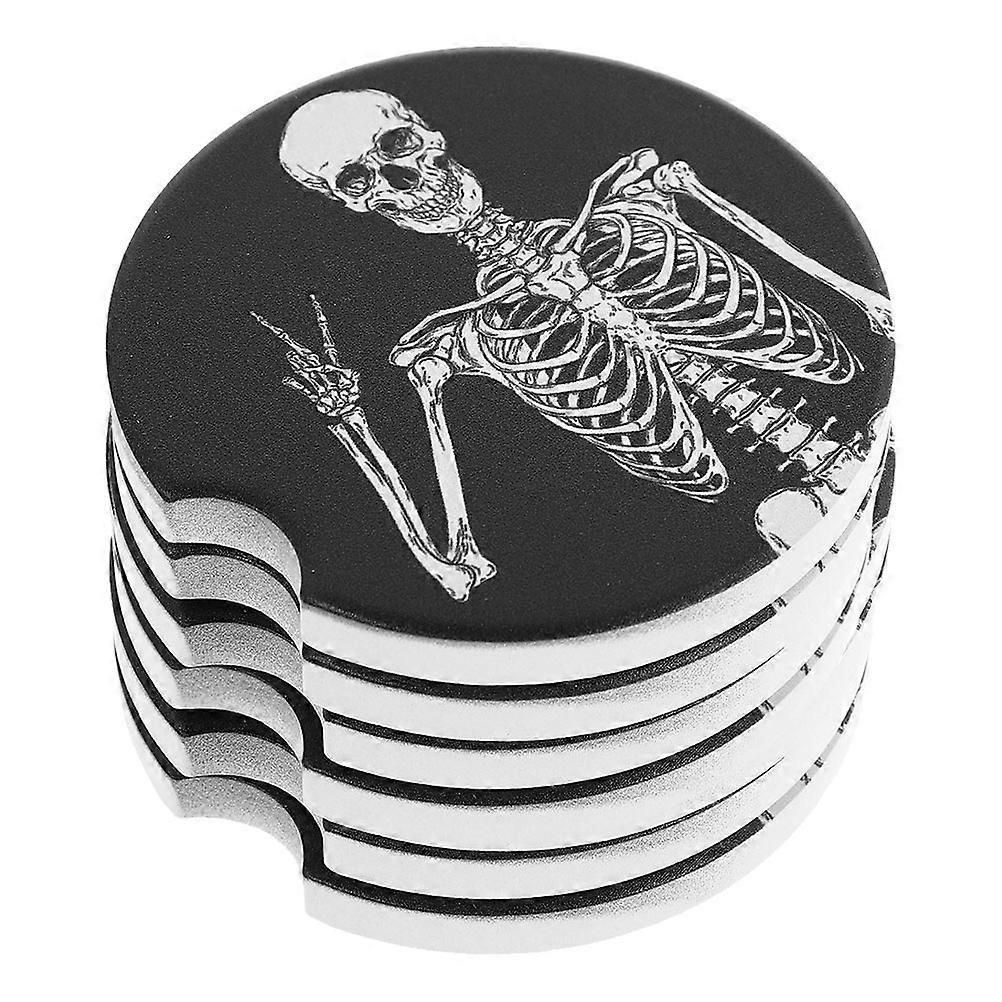 Halloween Cup Mats Ceramic Absorbent Coasters Skull Design for 6Pcs