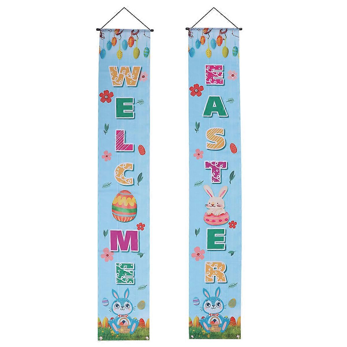 Easter Banner 1Pair Front Door Decor with Welcome Hanging Sign