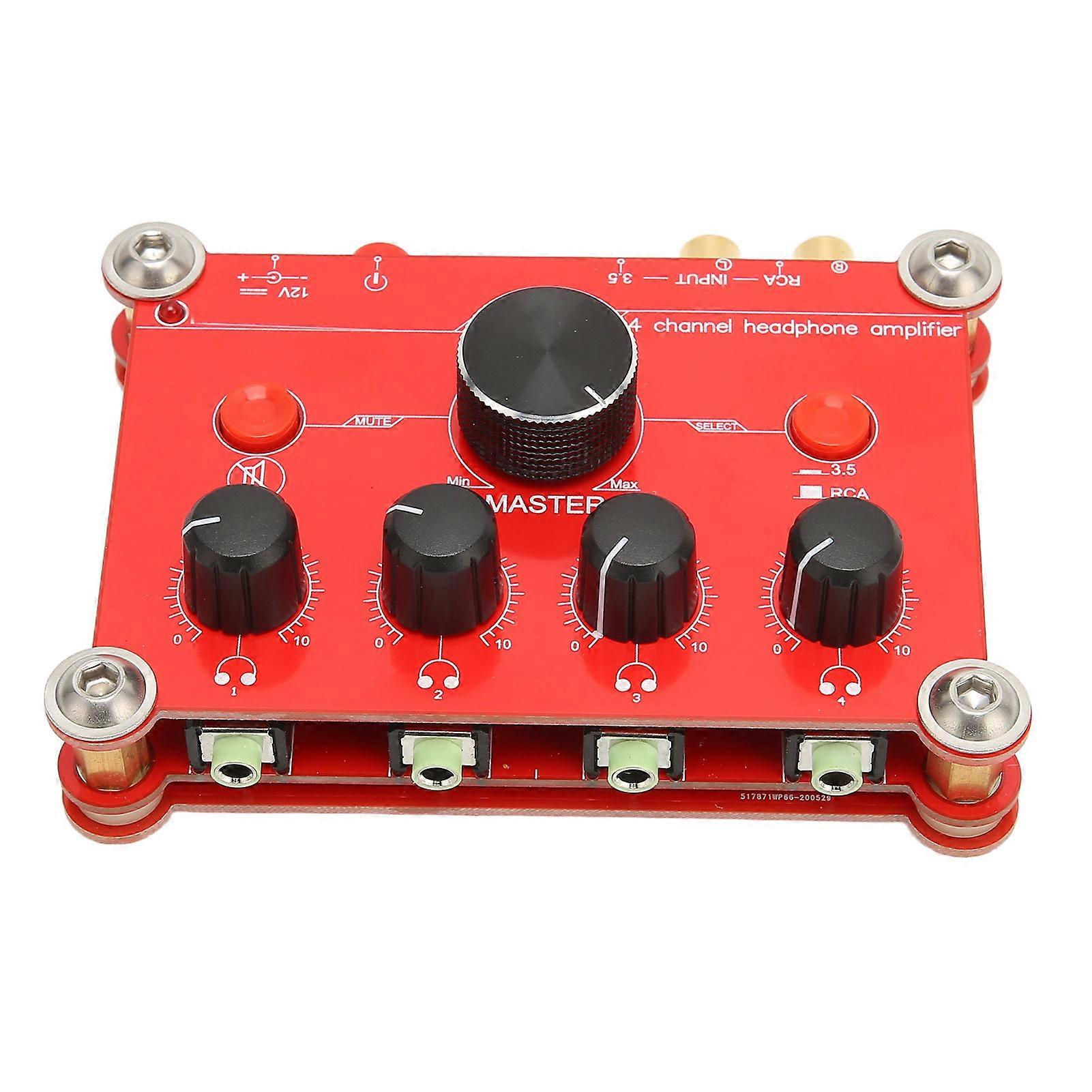 P14 4-Channel Red Headphone Amplifier with Independent Volume Control