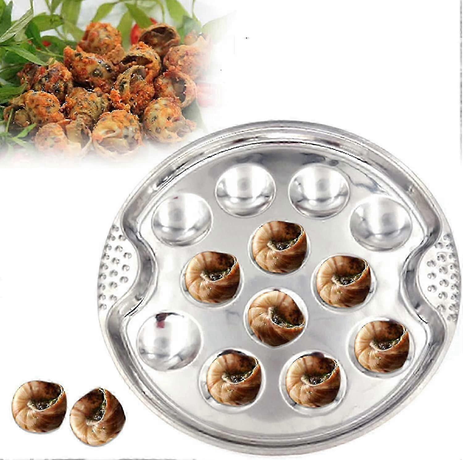 Piatto da portata a 12 fori per lumache con pinze - Piatto per lumache in acciaio inossidabile per la presentazione del cibo