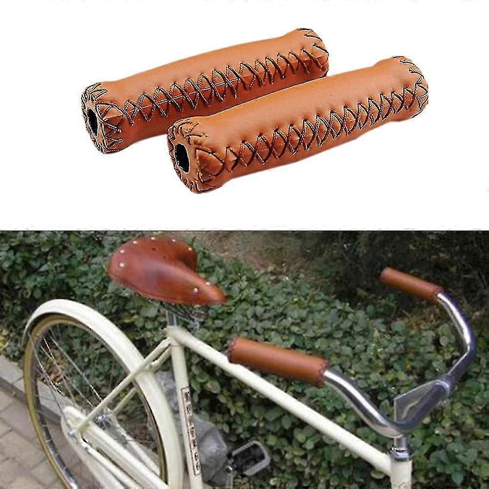 レトロな自転車ハンドル、折りたたみ自転車のレザーハンドル、ビンテージライディンググリップ、昔ながらの自転車ハンドル、折りたたみ自転車の専用ハンドル