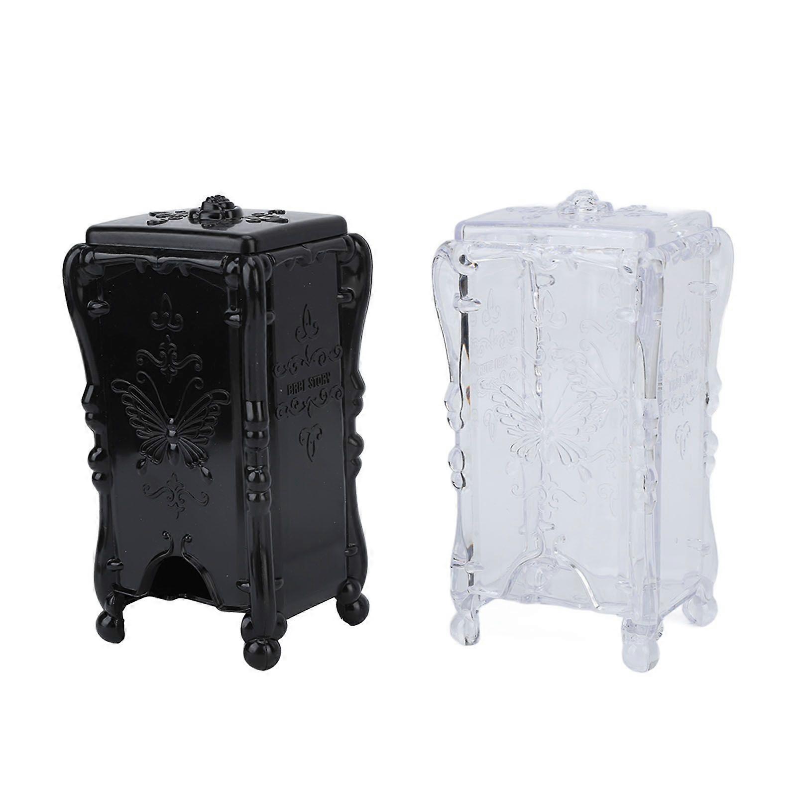 2PCS Cotton Pad Storage Box 3D Butterfly Rose Pattern ABS Transparent Black Make Up Pad Holder with Lid