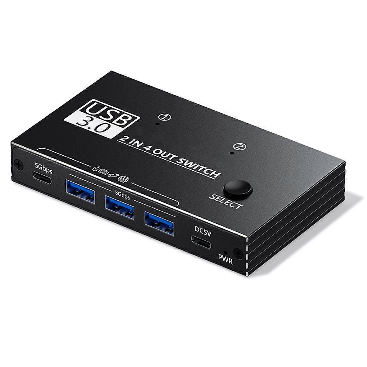 USB 3.0 Switch 5Gbps 2 Input 4 Output USB C Switch for Devices Share Printer Scanner Mouse Keyboard
