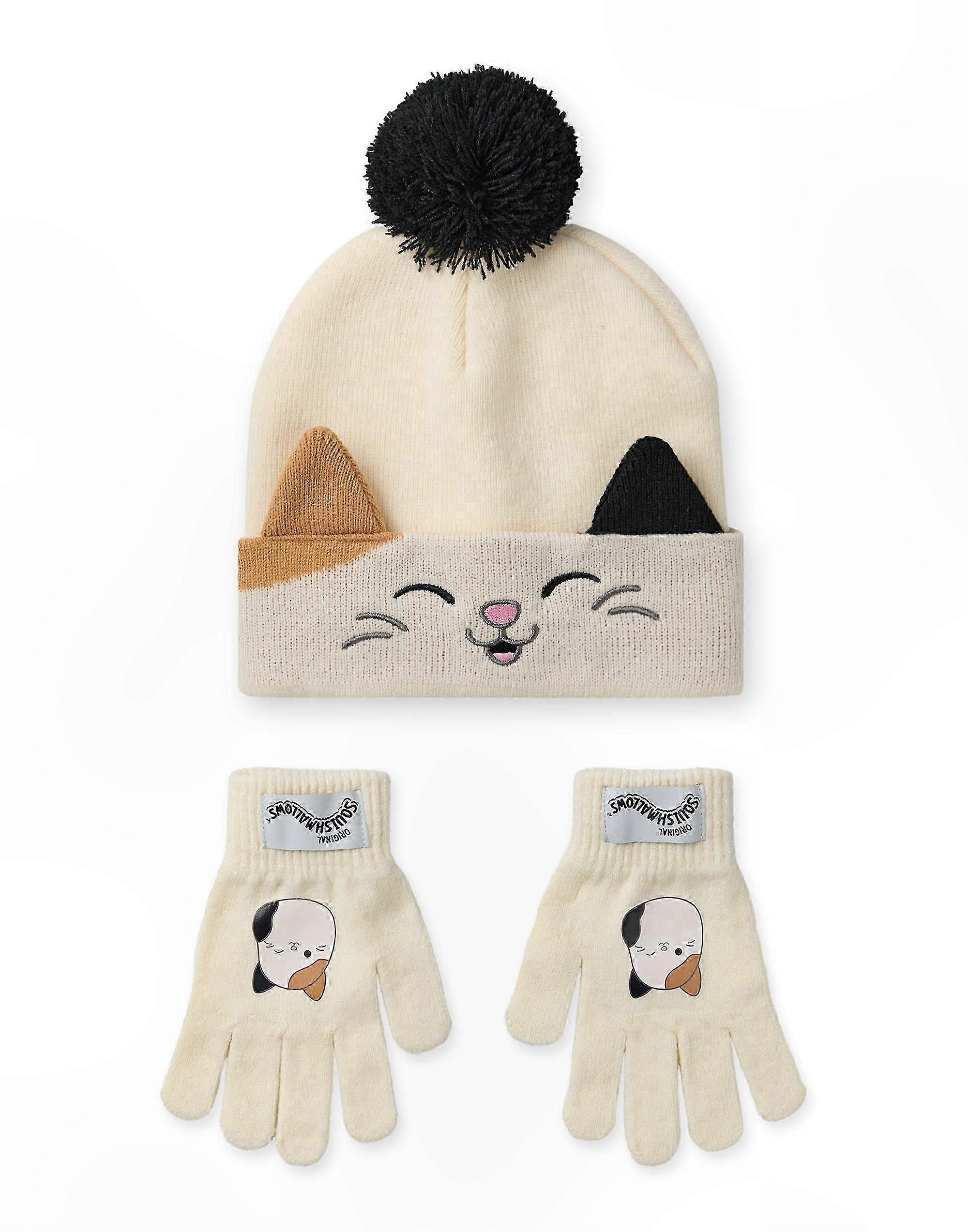 Squishmallows Girls Beanie and Gloves Set Beige Cam The Cat -