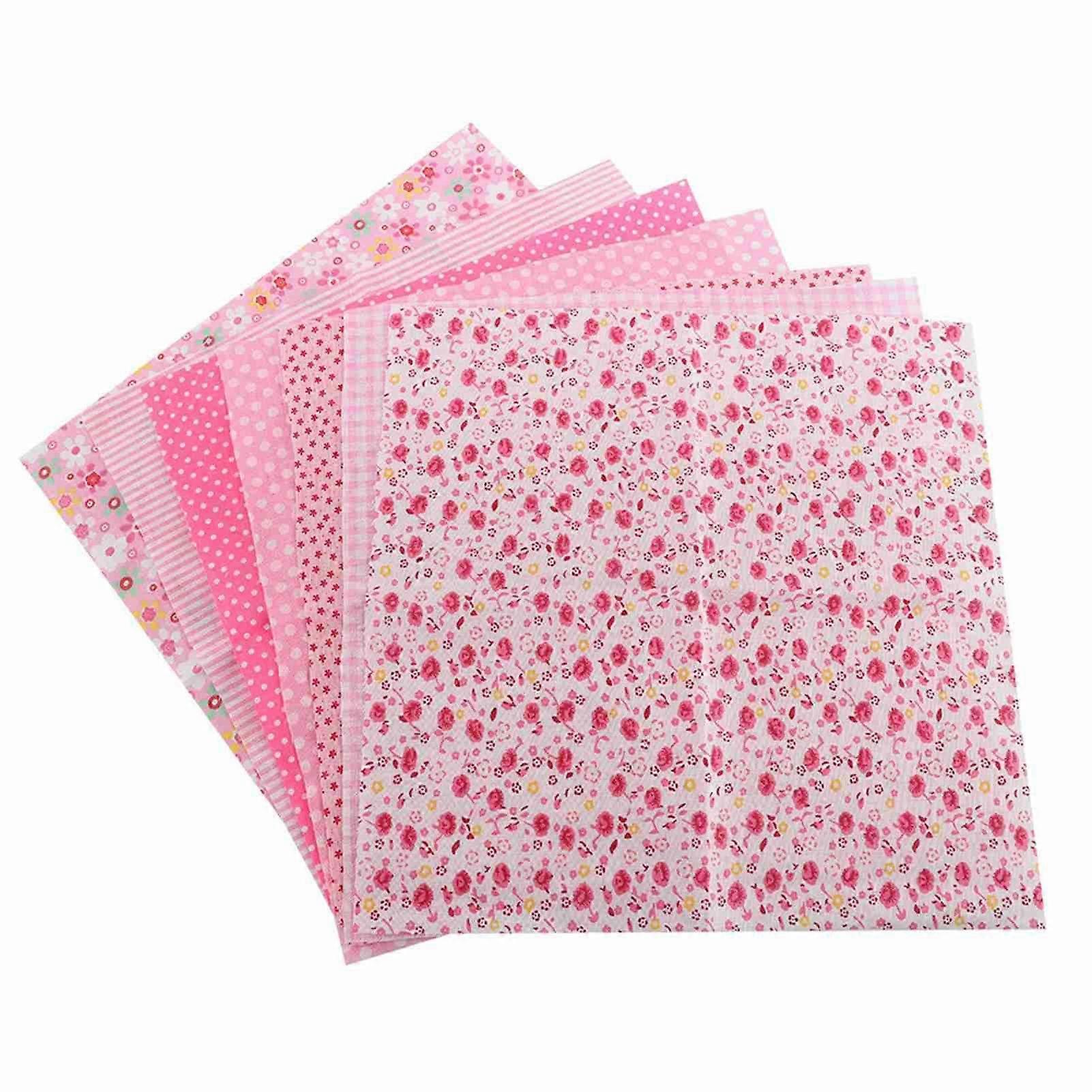 7pcs 25*25cm Cotton Fabric DIY Assorted Squares Pre Cut Bedding Suite Quarters Bundle (Pink)