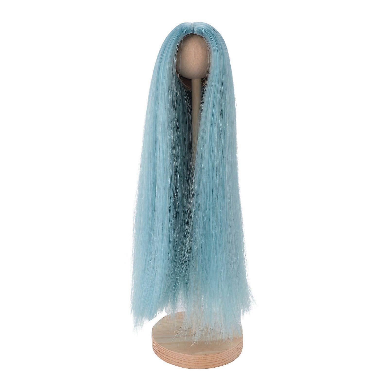 Doll Wig Professional DIY Hand Crafted Soft Heat Resistance Middle Part Long Straight Doll Wig for Doll Making Light Grayish Blue
