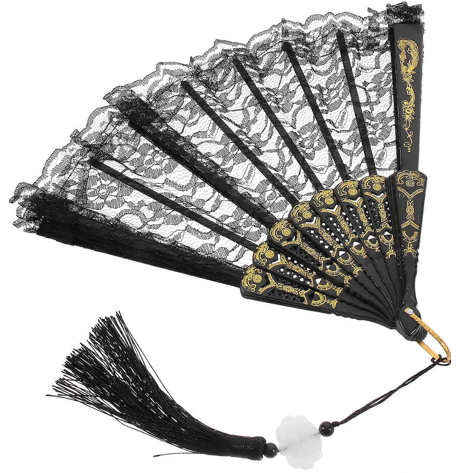 Lace Hand Fan Elegant Folding Fan with Tassel for Home Use 3Pcs Set