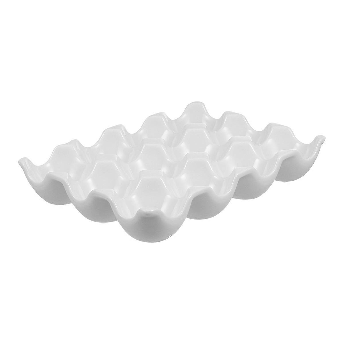 White Egg Tray for Storage Ceramic Egg Holder with 12 Grids 2Pcs