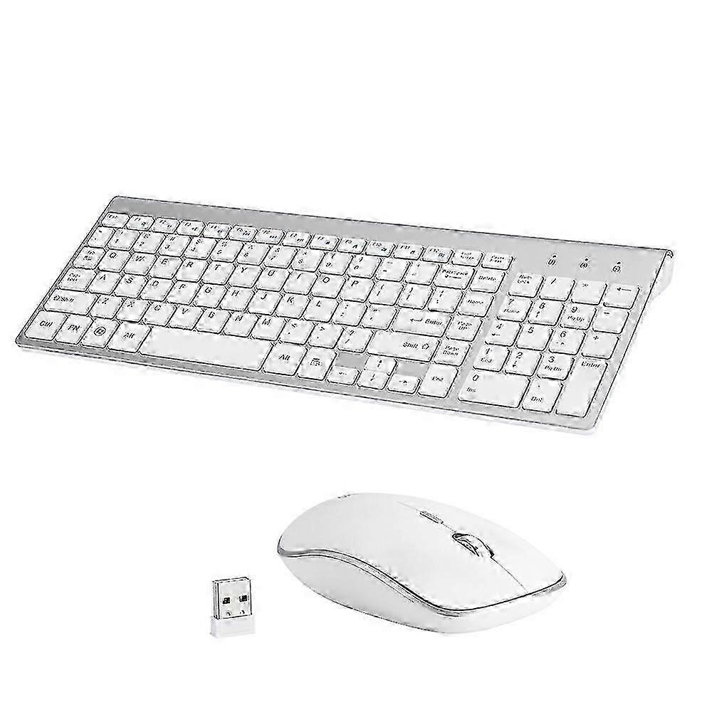 Compact Full-size Mute 2.4G Wireless Keyboard Mouse Combo Set - White